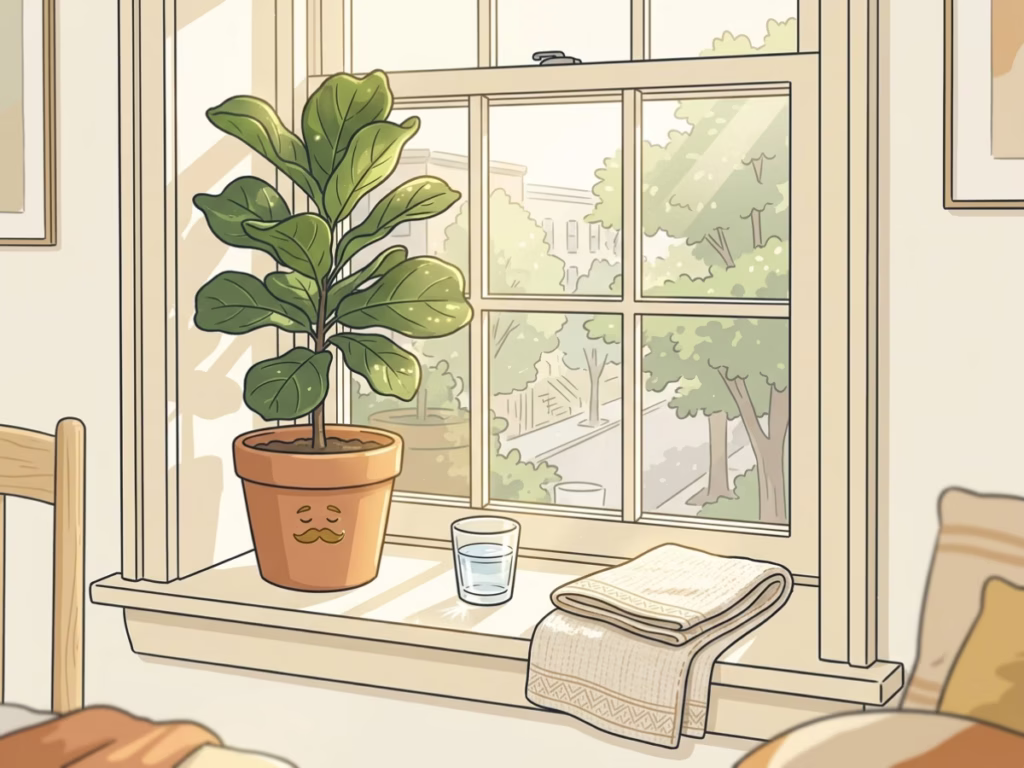Bright morning sunlight through an apartment window on a warm summer day, cheerful and inviting
