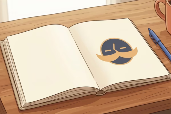 Open sketchbook and pen on a sunny wooden desk, simple hobby setup for adults