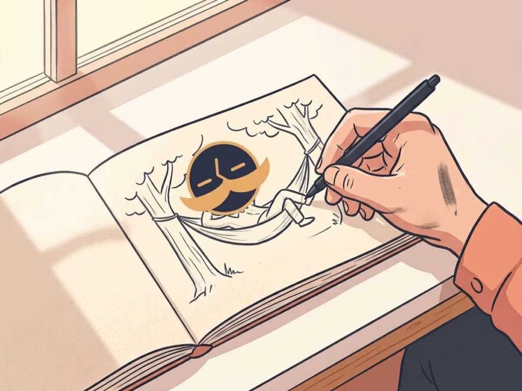 Close-up of a hand sketching in a notebook, drawing habit for brain health adults