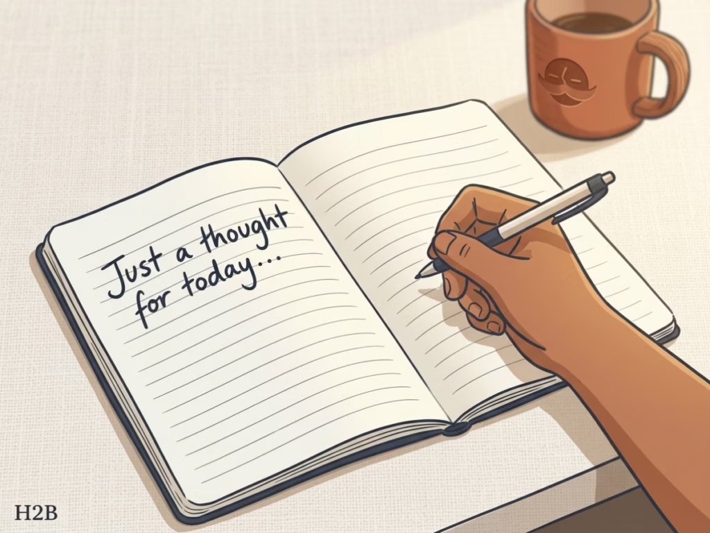Hand writing a short specific note in a plain notebook, specificity beats generic positivity in journaling
