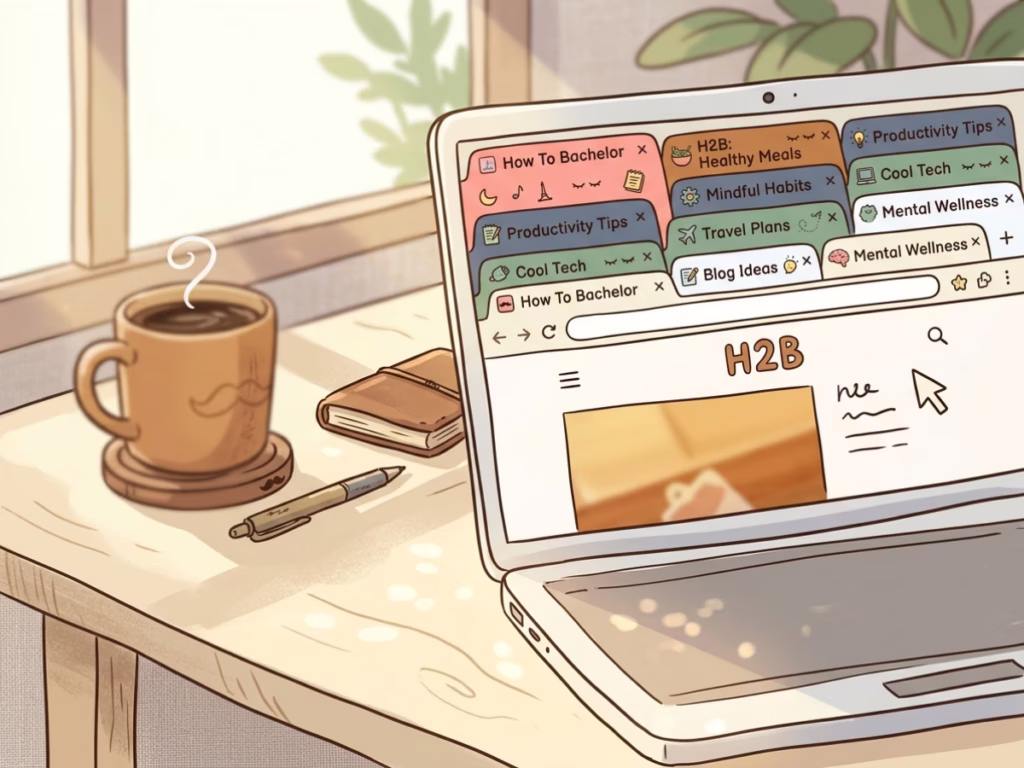 Browser window with dozens of open tabs on a laptop screen, illustrating mental overload
