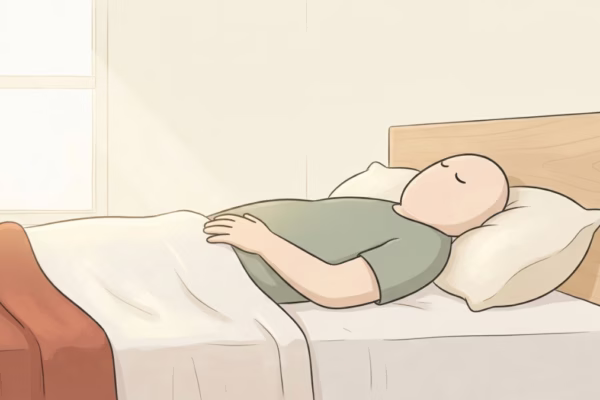 Person lying awake in bed staring at the ceiling, unable to sleep
