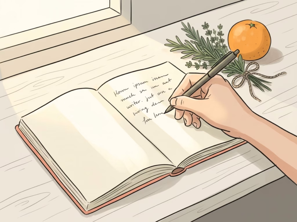 Hand writing in an open notebook on a sunny counter, representing the first honest step toward closing a skill gap