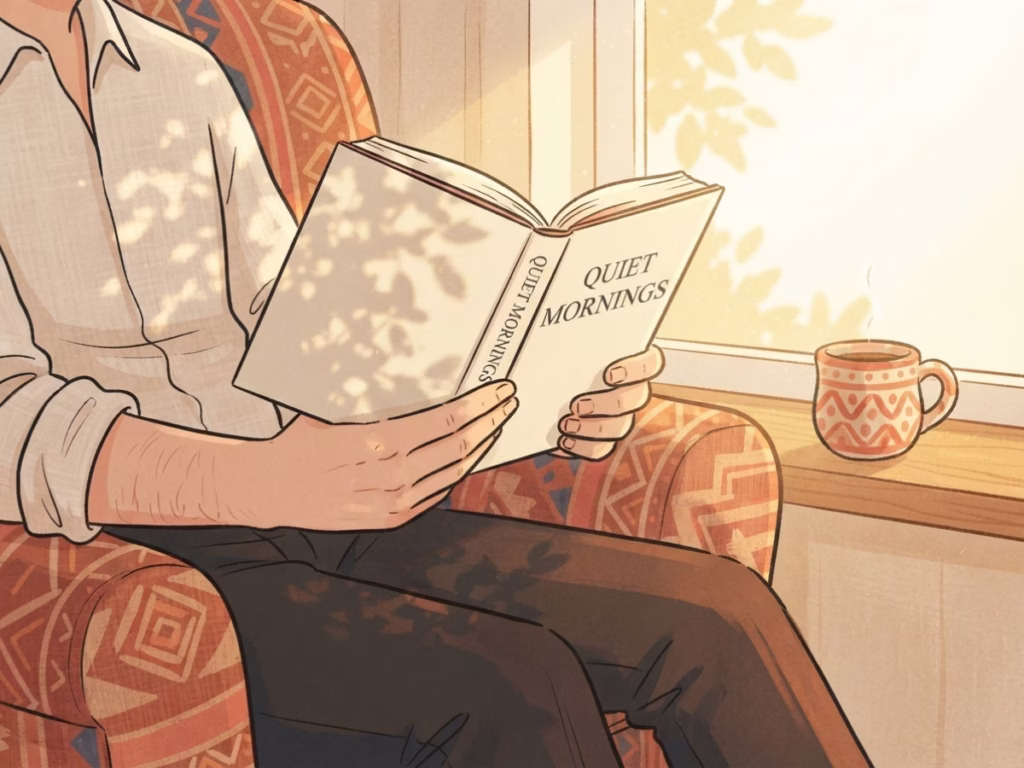 Person relaxing away from screens in bright morning light, representing intentional offline time as a break from social comparison
