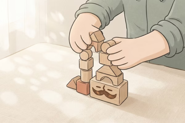 Hands carefully stacking small wooden blocks, warm natural light, symbolizing John Wooden's little things philosophy