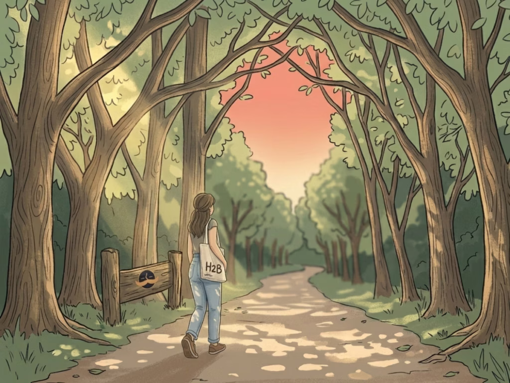 Person taking a short after-work walk outdoors in warm afternoon sunlight to decompress and unwind