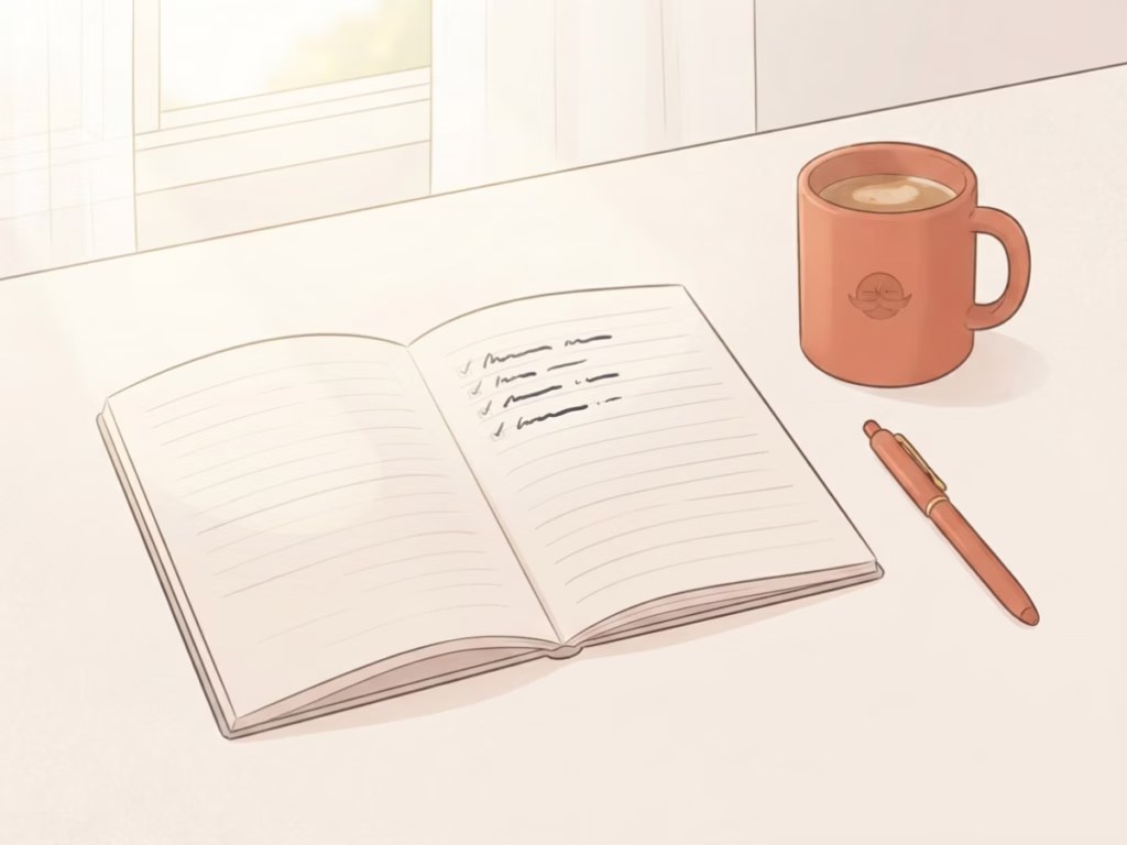 Open weekly planner on a bright desk with a few handwritten tasks, scheduling bigger tasks instead of forcing quick wins