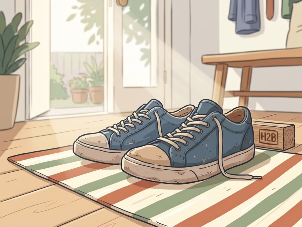 Running shoes near a front door, a simple habit stacking anchor for building a workout routine