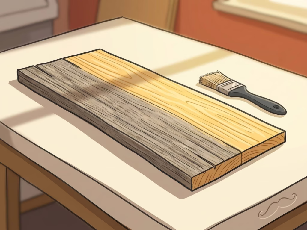 Close-up of a worn wooden plank on a bright workshop surface, representing the Ship of Theseus metaphor for small personal choices