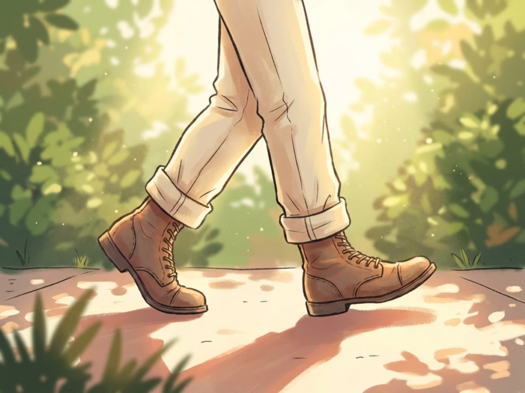 Man walking outside in warm afternoon light for a post-work decompression break