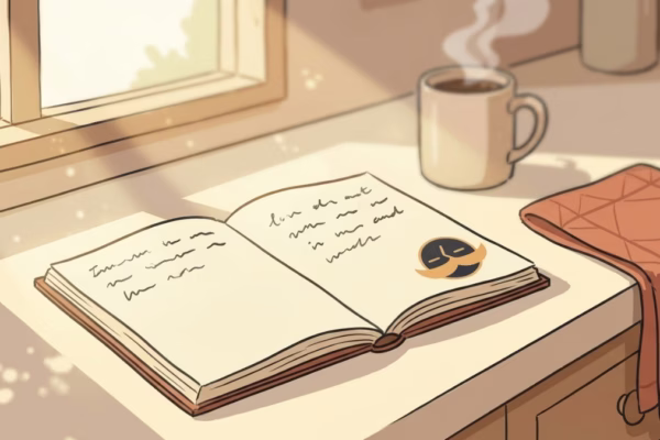 Open notebook with handwritten list on a bright sunny desk, morning light, cheerful and approachable